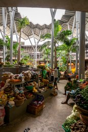 Africa;-Architecture;-Arte-Charpentier;-Benin;-CASA-A-ARCHI;-Chilli-pepper;-Commerce;-Cotonou;-Ganhi-market;-Kaleidos;-Kaleidos-images;-La-parole-à-limage;-Market;-Stall;-Steel-roof-structure;-Stories-Pictures;-Tarek-Charara;-Vegetables;-Yam