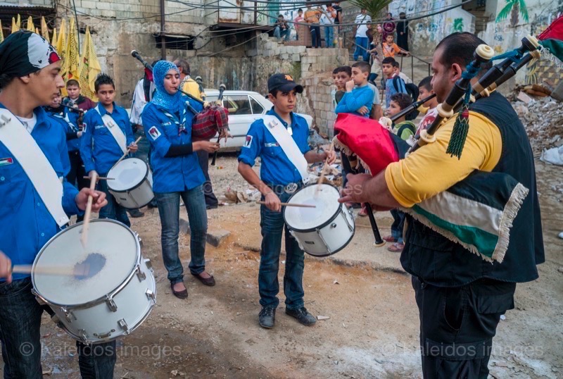Bagpipes;Drums;La parole à l'image;Palestinans;Palestinian Refugees;Refugee camps;Refugees;Scouts;UNRWA
